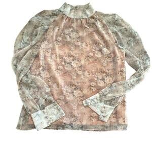 En Saison Women's Multicolor Floral Print Mock Neck Blouse Top Size Medium